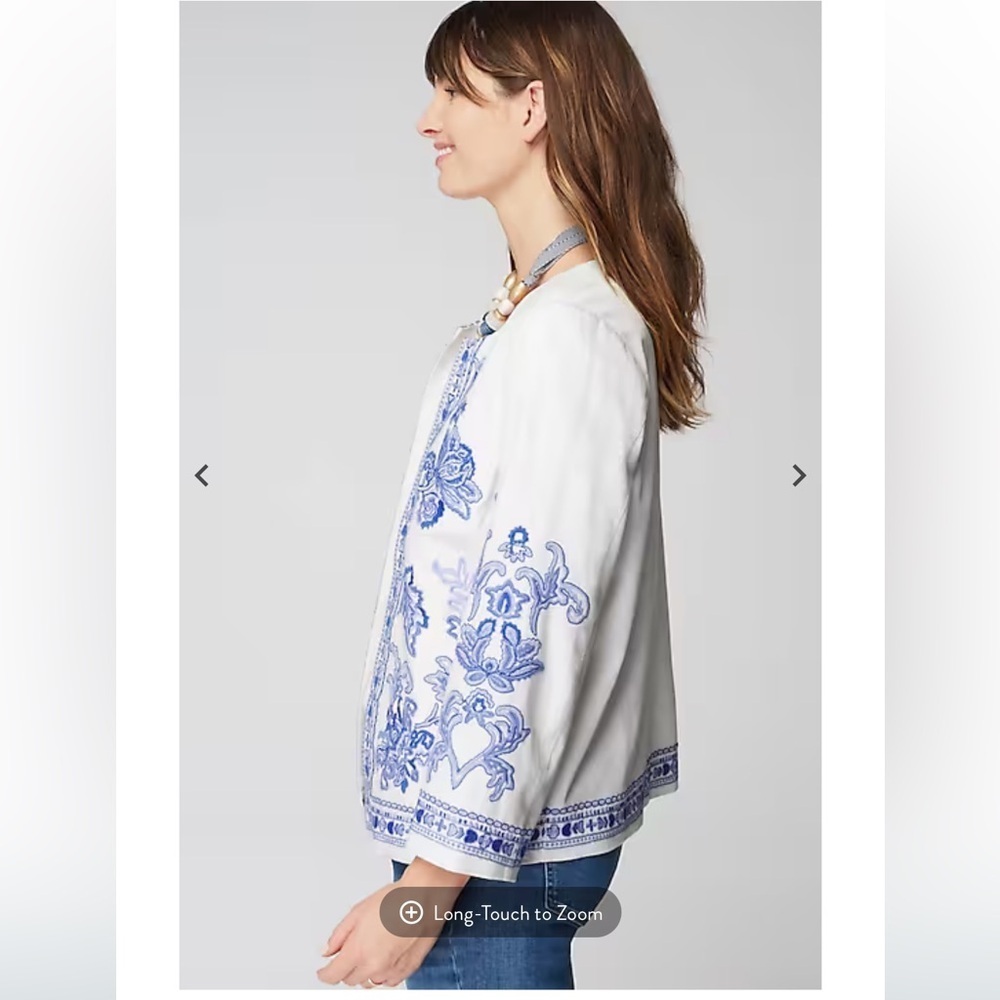 J.Jill Lightweight Embroidered Open Front Jacket 3/4 Sleeve Women’s Size Medium - Picture 8 of 12